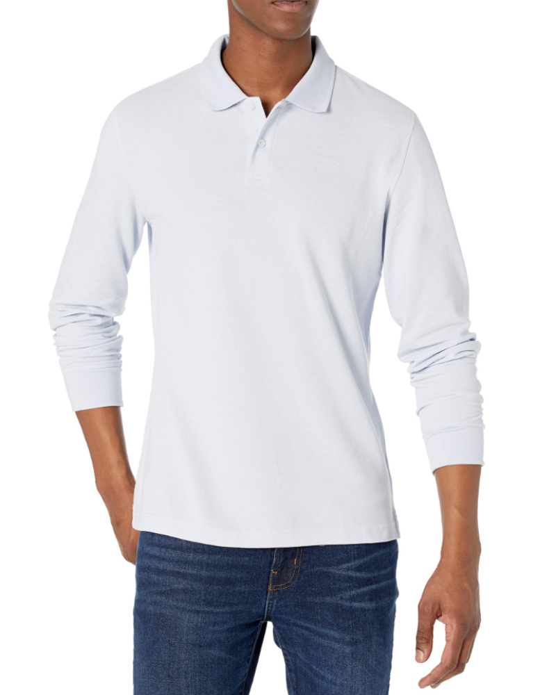 Nathan Men's Long Sleeve Polo Shirt – 100% Cotton Pique Slim Fit Polo