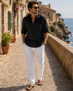 Owen Men's Linen Henley Shirt – Long Sleeve Cotton Blend Casual Top