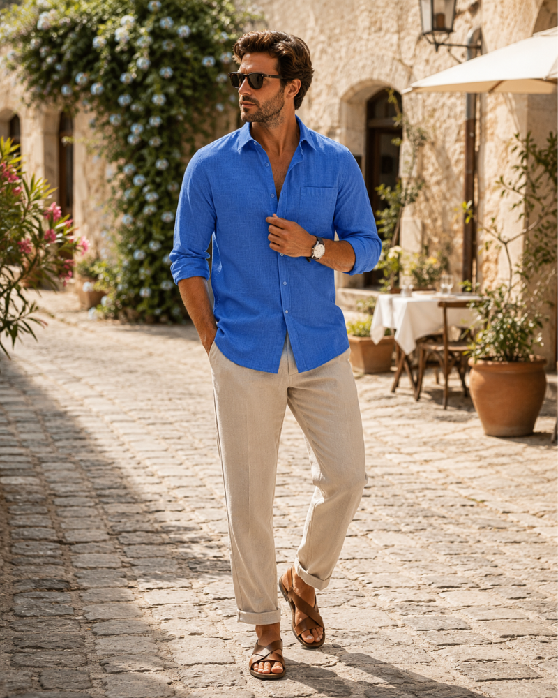 Alfred Men's Linen Cotton Long Sleeve Shirt – Regular Fit Button-Up Casual Shirt
