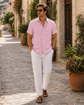Cedric Men's Linen Blend Short Sleeve Shirt – Button-Up Casual Summer Shirt