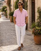 Cedric Men's Linen Blend Short Sleeve Shirt – Button-Up Casual Summer Shirt