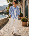Trenton Men's Striped Shirt – Long Sleeve Button-Up Casual Shirt