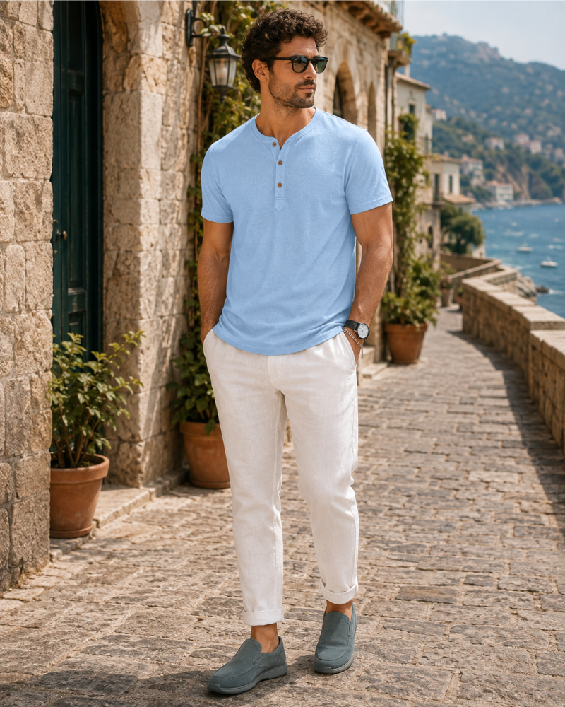 Dylan Men's Cotton Blend Henley T-Shirt – 3-Button Short Sleeve Casual Top