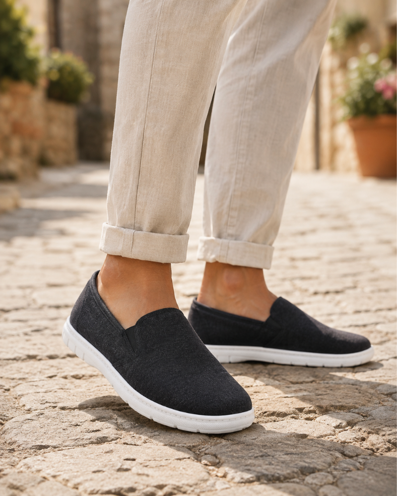 Brody Men's Slip-On Canvas Shoes – Twin Elastic Gusset Casual Flat Shoes