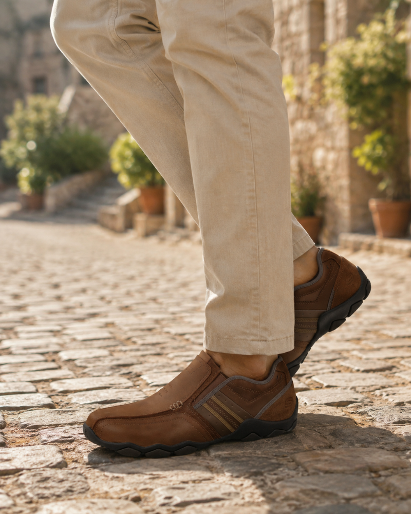 Spencer Men's Leather Slip-On Loafers – Casual Rubber Sole Comfort Shoes