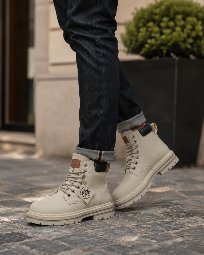 Oswin Men's Leather Lace-Up Boots – Padded Lining & Slip-Resistant Rubber Sole