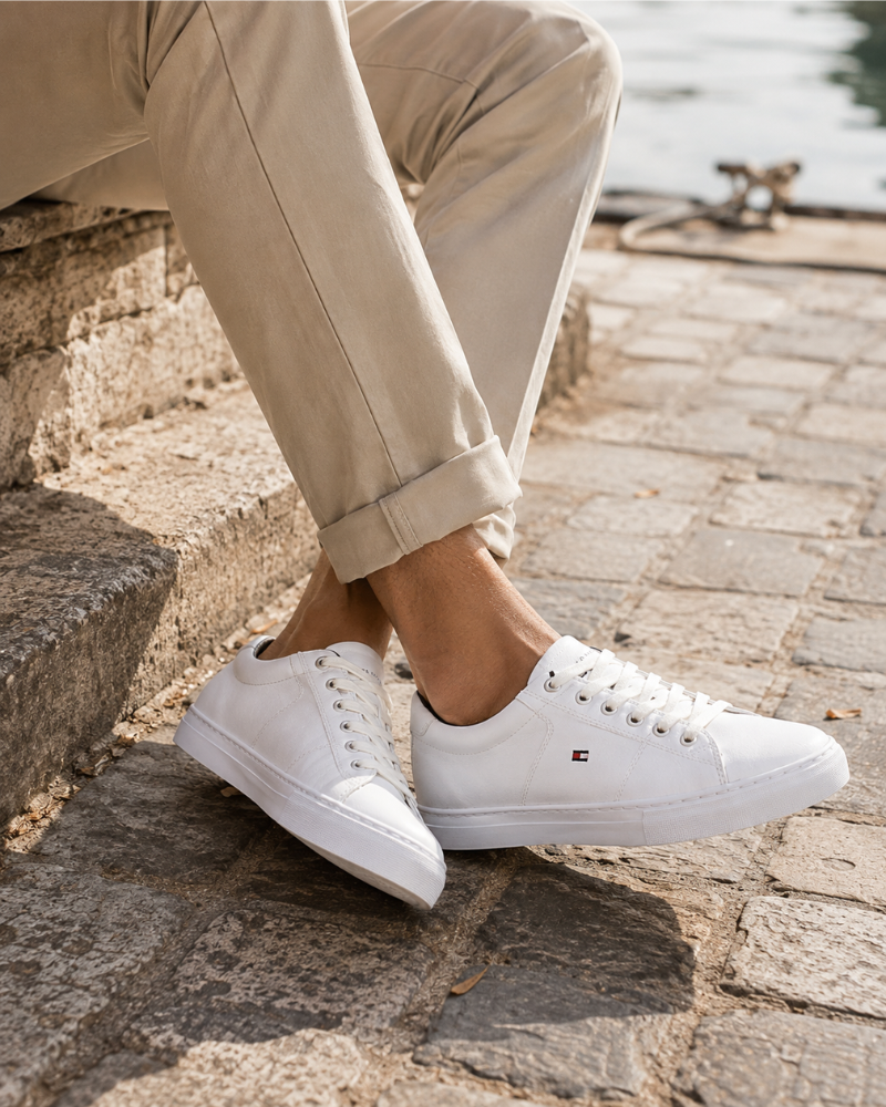 Pierce Men's Leather Trainers – Lace-Up Rubber Sole Casual Sneakers