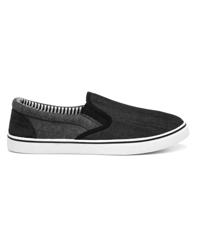 Holden Men's Slip-On Canvas Shoes – Denim Effect Casual Shoes with Elastic Side Panels