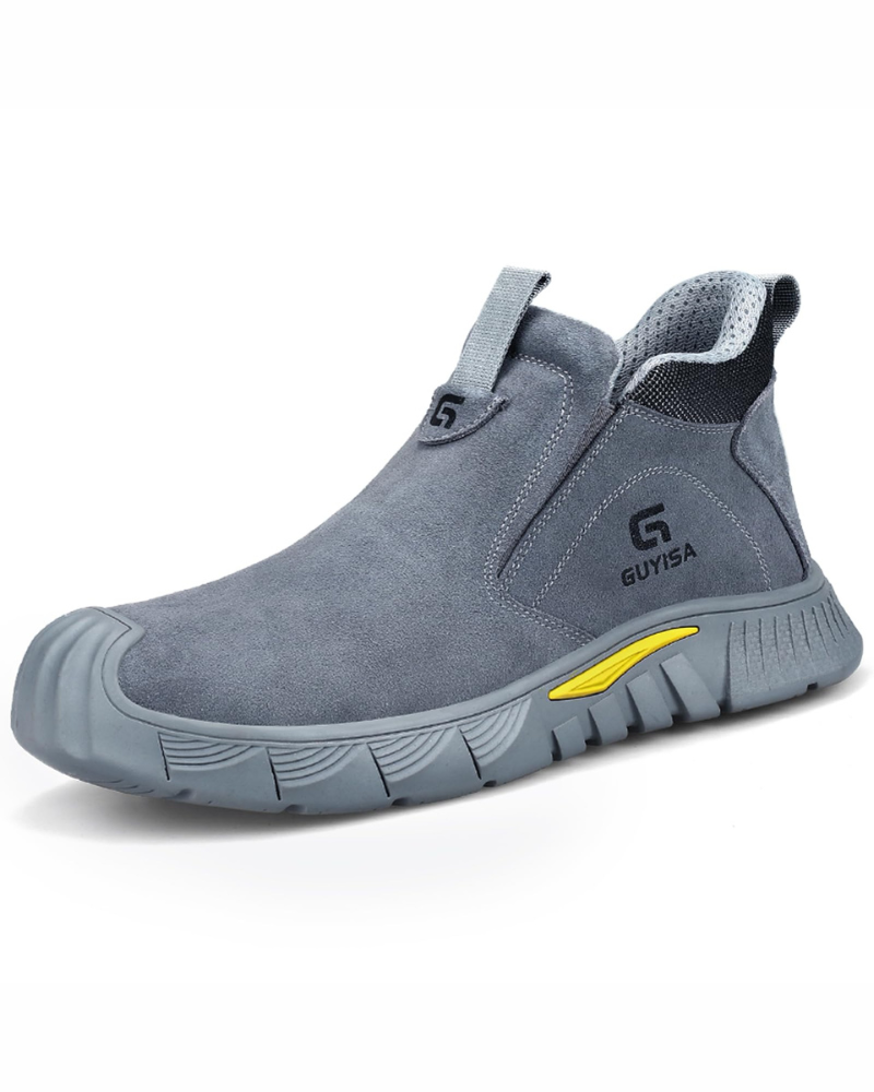Wallace Men's CE Safety Work Boots – Steel Toe Slip-On Suede Leather Boots