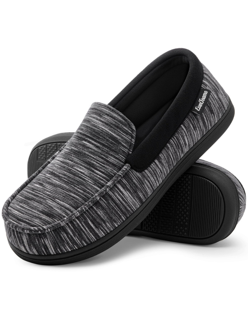 Rowan Men's Memory Foam Slippers – Waffle Knit Moccasin House Shoes with Rubber Sole