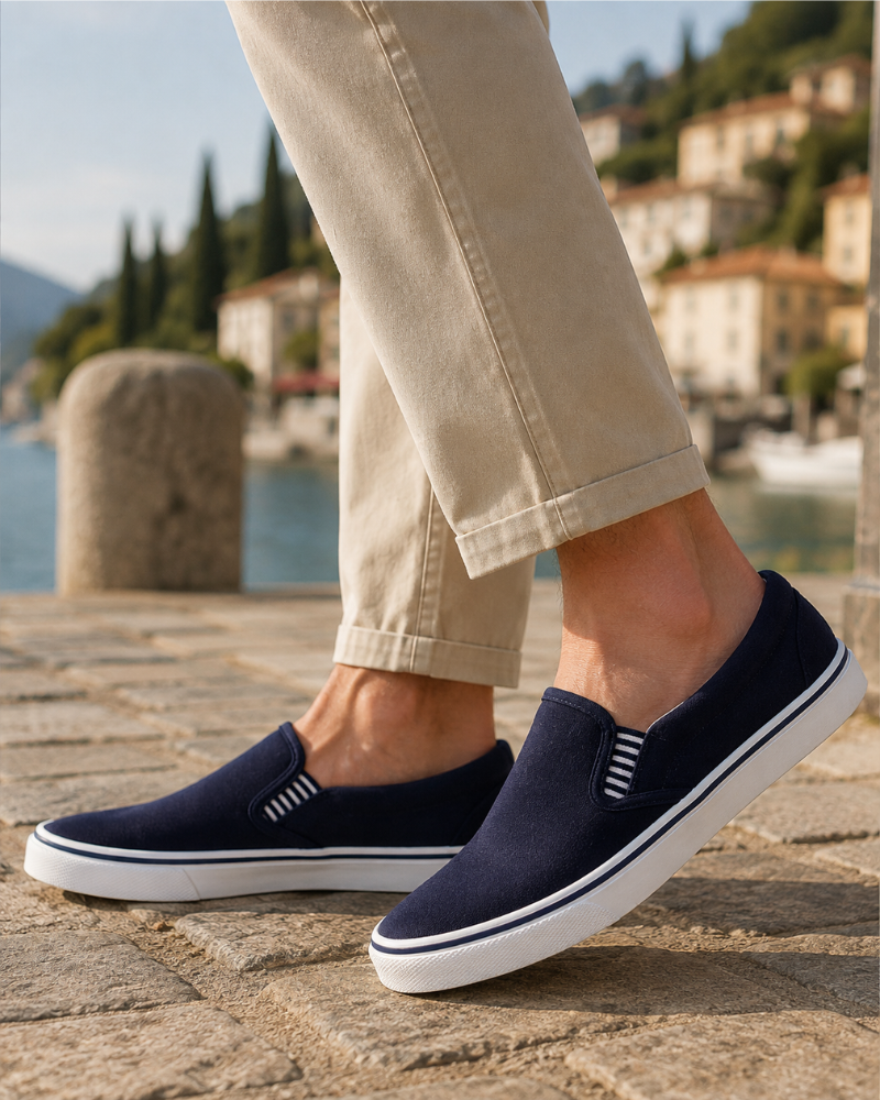Finley Boys' Canvas Slip-On Shoes – Navy Yachting Pumps with Padded Collar