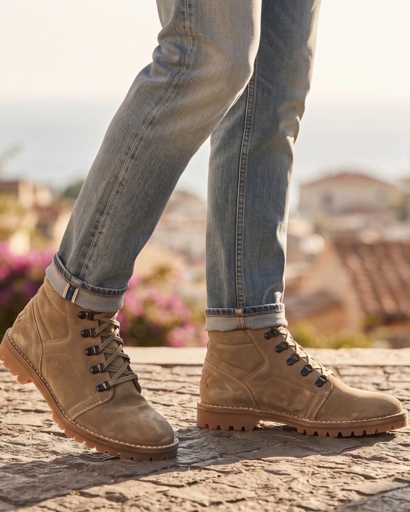Nigel Men's Suede Desert Boots – D Ring Lace-Up Tread Sole Boots