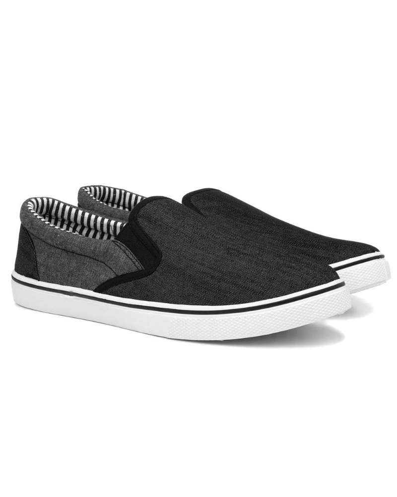 Holden Men's Slip-On Canvas Shoes – Denim Effect Casual Shoes with Elastic Side Panels