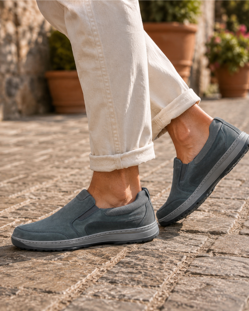 Gideon Men's Leather Slip-On Shoes – Memory Foam Casual Trainers with Rubber Sole