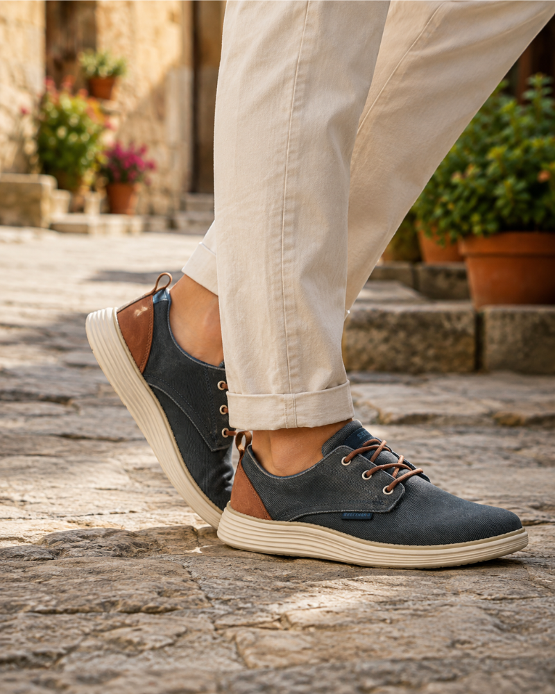 Finley Men's Casual Trainers – Lace-Up Memory Foam Canvas & Suede Shoes