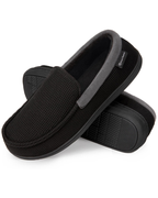 Rowan Men's Memory Foam Slippers – Waffle Knit Moccasin House Shoes with Rubber Sole