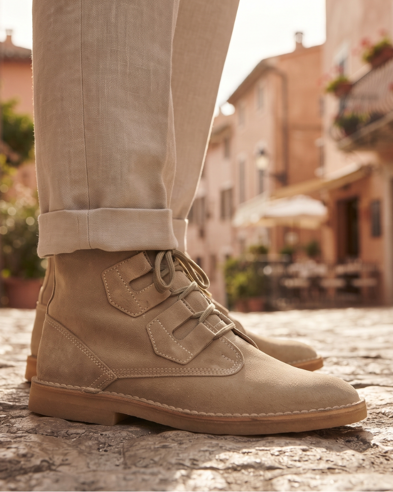 Trevor Men's Suede Leather Desert Boots – Ghillie Lace-Up Micro Sole Ankle Boots