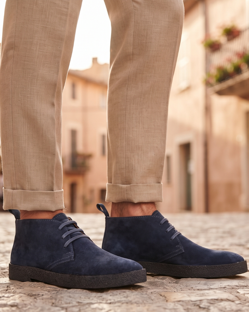 Giles Men's Real Suede Desert Boots – 3 Eyelet Leather Lined Lace-Up Boots