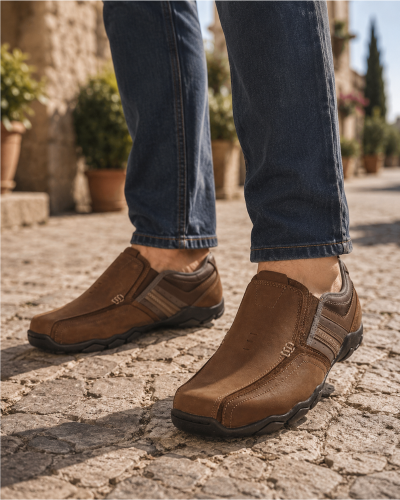 Wyatt Men's Leather Slip-On Loafers – Casual Rubber Sole Comfort Shoes