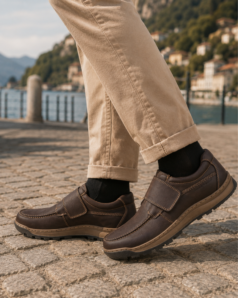 Colton Men's Leather Touch Fastening Shoes – Memory Foam Wide Casual Shoes