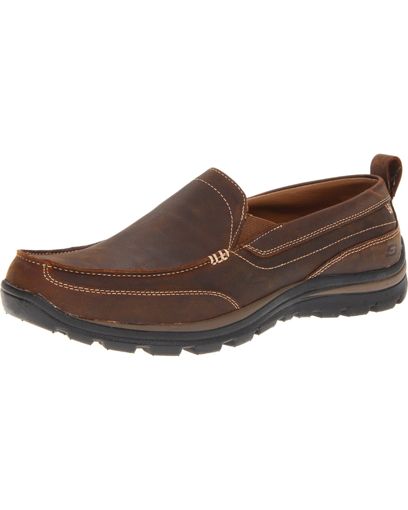 Holden Men's Leather Loafers – Memory Foam Elastic Side Casual Slip-On Shoes