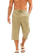 Emmett Men's Cotton Linen Capri Shorts – Drawstring 3/4 Casual Shorts with Pockets
