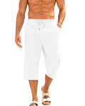 Emmett Men's Cotton Linen Capri Shorts – Drawstring 3/4 Casual Shorts with Pockets