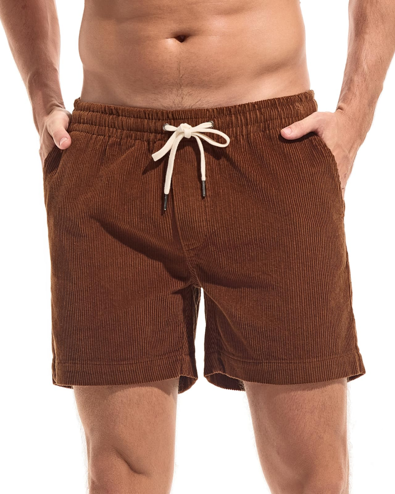 Jenson Men's Corduroy Shorts – 100% Cotton Drawstring Casual Summer Shorts