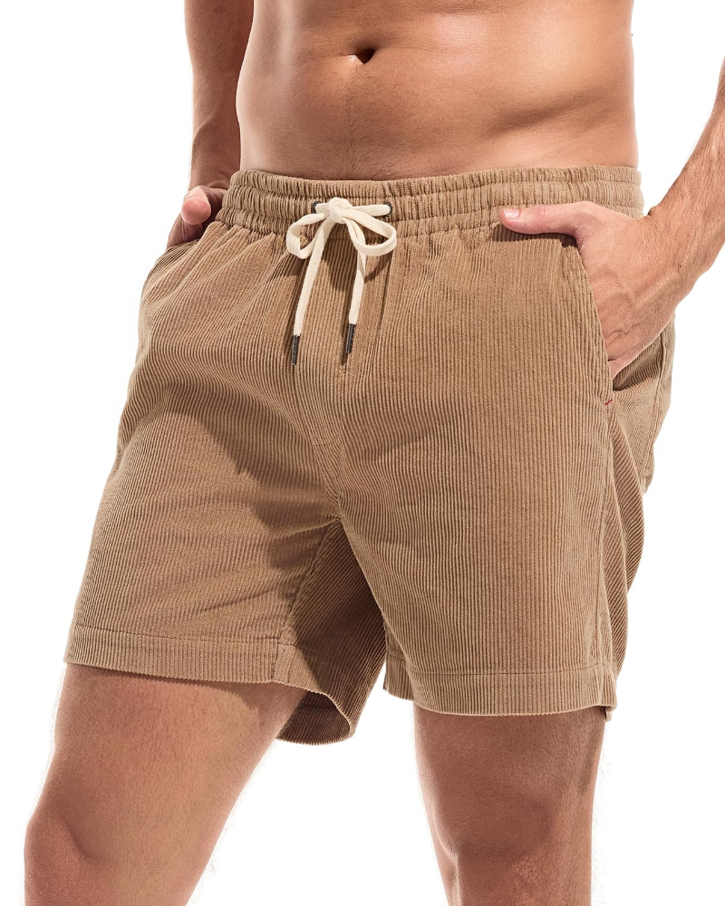 Jenson Men's Corduroy Shorts – 100% Cotton Drawstring Casual Summer Shorts