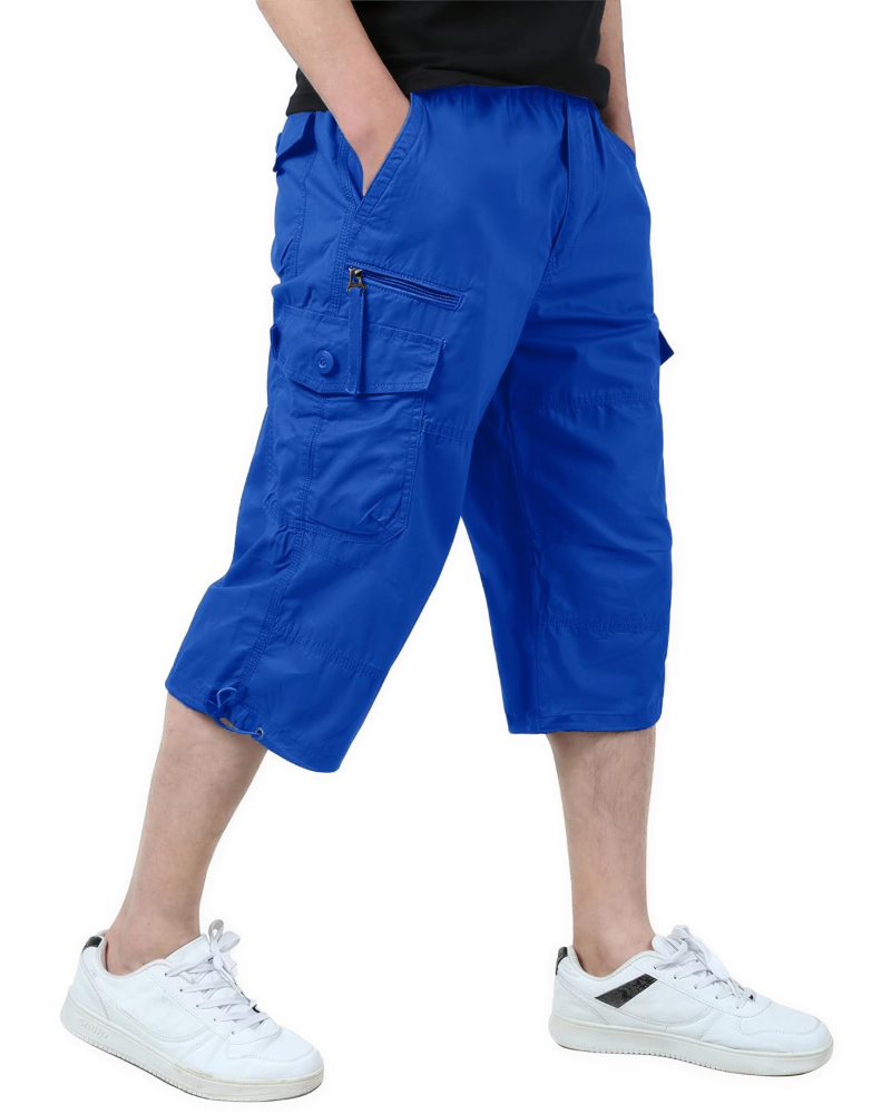 Connor Men's Cotton Cargo Shorts – 3/4 Length Multi-Pocket Drawstring Walking Shorts