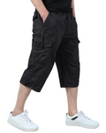 Declan Men's Cotton Cargo Shorts – 3/4 Length Multi-Pocket Drawstring Shorts