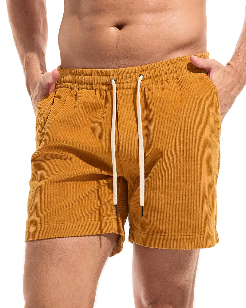 Jenson Men's Corduroy Shorts – 100% Cotton Drawstring Casual Summer Shorts