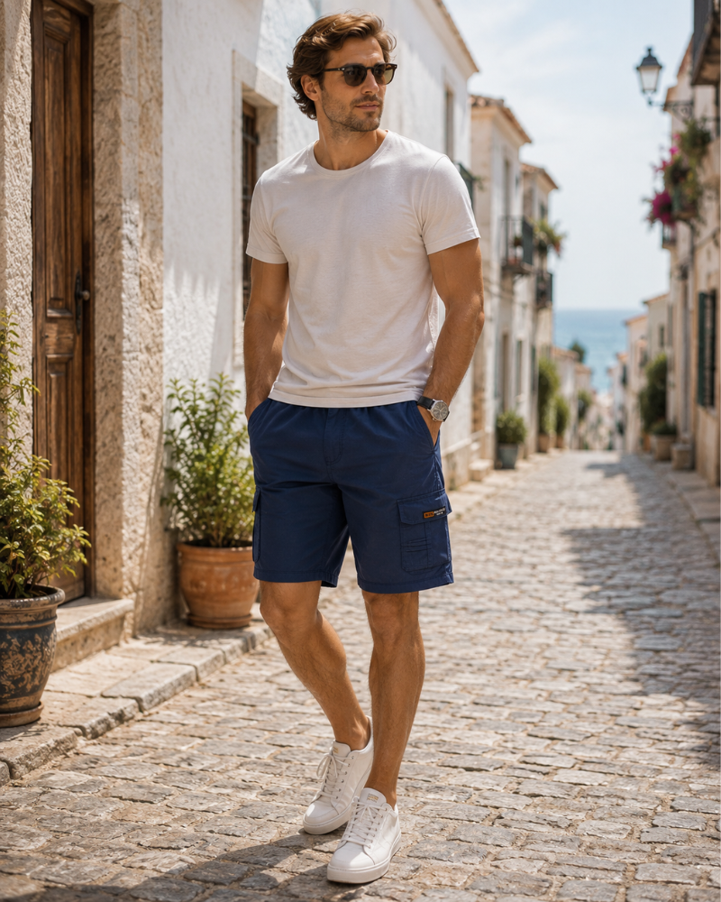 Larkin Men's Cotton Cargo Shorts – Regular Fit Multi-Pocket Drawstring Shorts