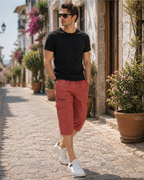 Declan Men's Cotton Cargo Shorts – 3/4 Length Multi-Pocket Drawstring Shorts
