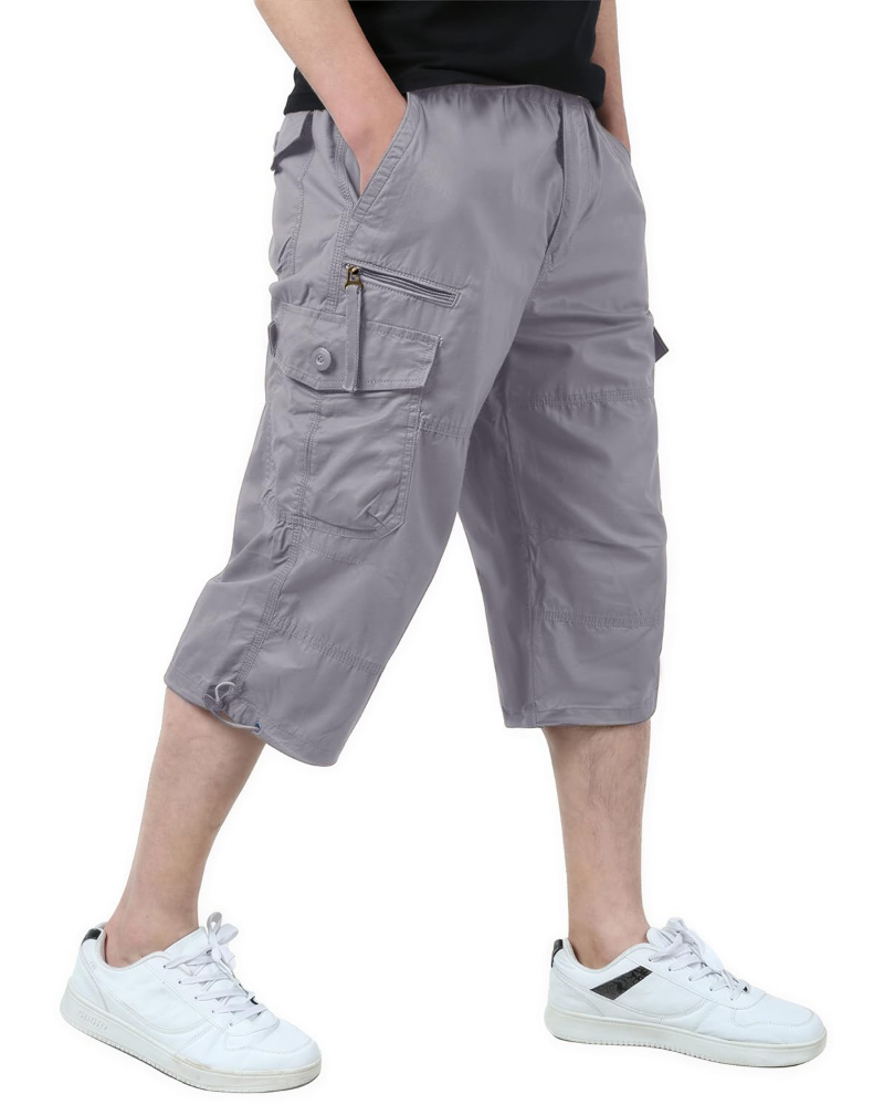 Connor Men's Cotton Cargo Shorts – 3/4 Length Multi-Pocket Drawstring Walking Shorts