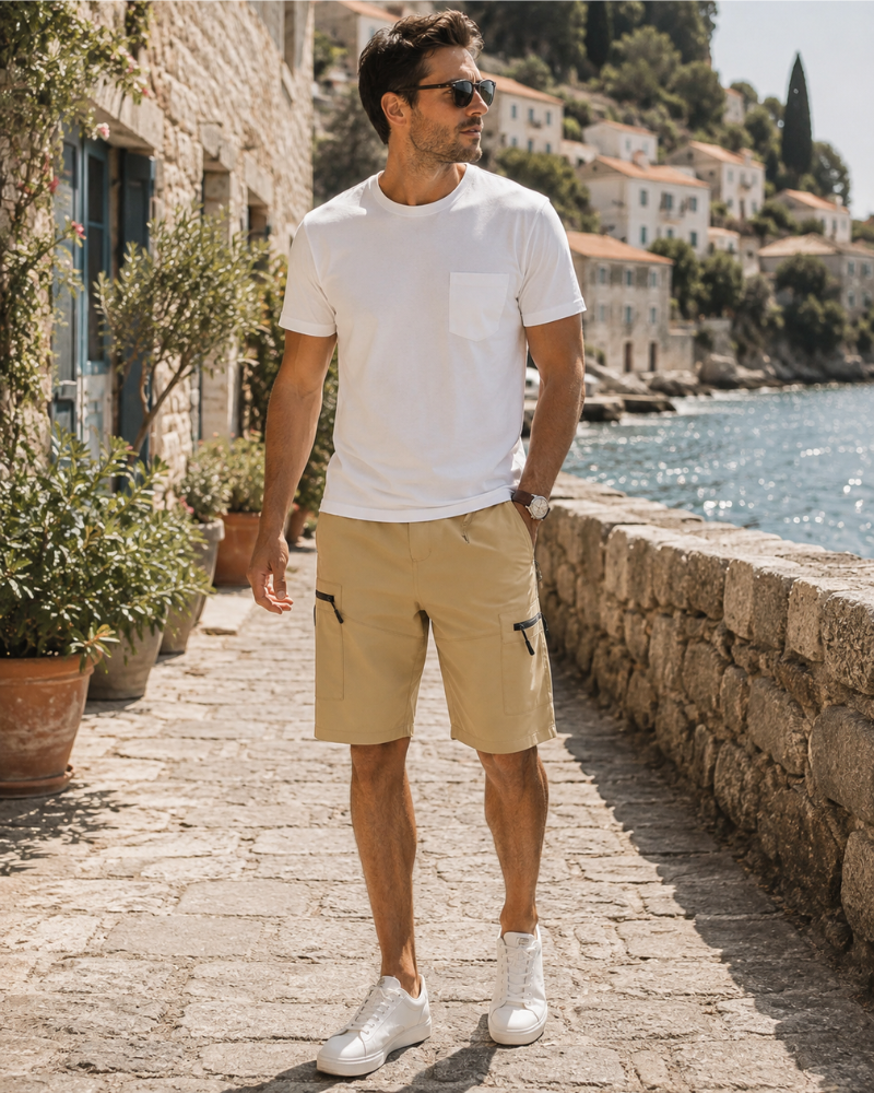Travis Men's Walking Shorts – Lightweight Water-Resistant Cargo Shorts with 5 Zip Pockets