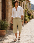 Emmett Men's Cotton Linen Capri Shorts – Drawstring 3/4 Casual Shorts with Pockets