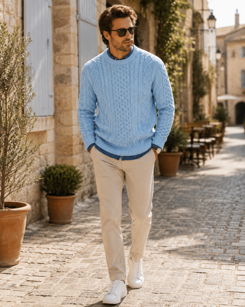 Theodore Men's Cable Knit Jumper – Classic Crew Neck Winter Sweater