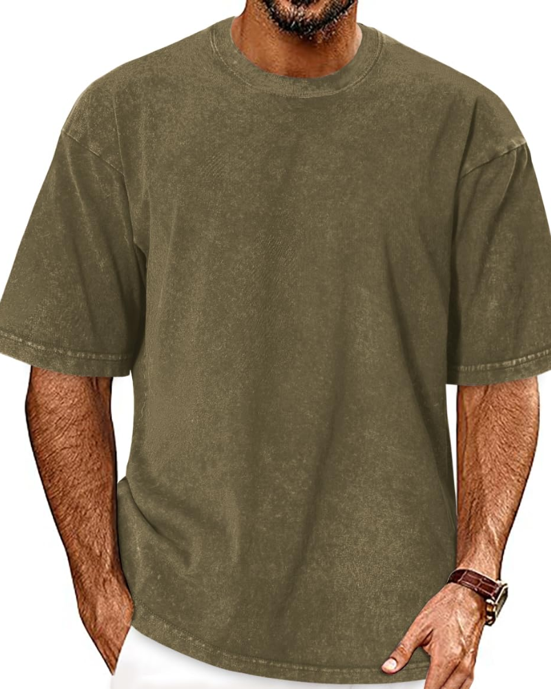 Caleb Men's Acid Wash T-Shirt – Oversized Crew Neck Vintage Casual Cotton Tee