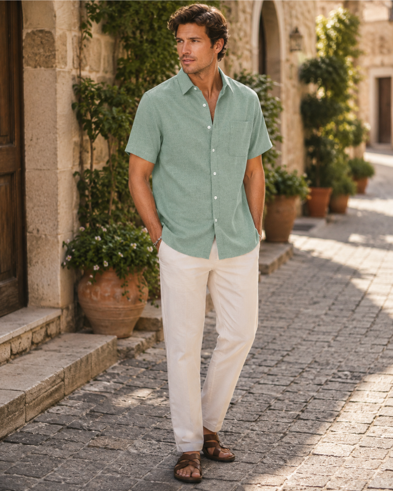 Austin Men's Textured Short Sleeve Shirt – Button-Up Casual Summer Shirt with Chest Pocket
