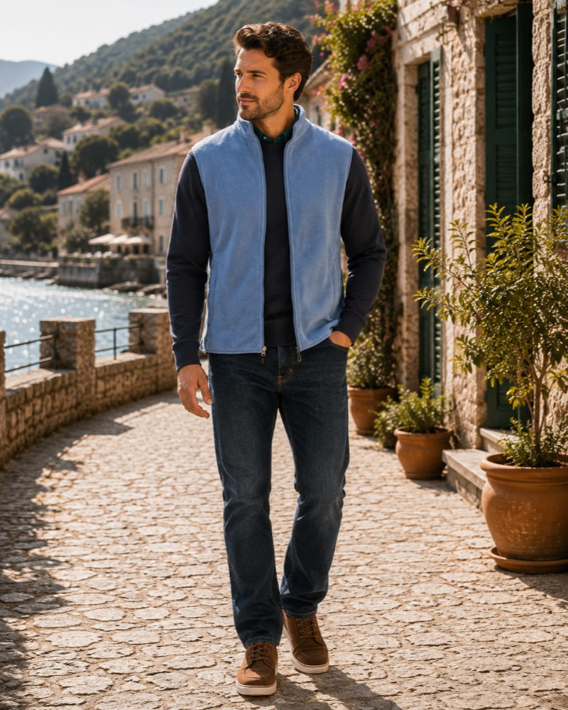 Brady Men's Polar Fleece Gilet – Full Zip Mock Neck Sleeveless Jacket