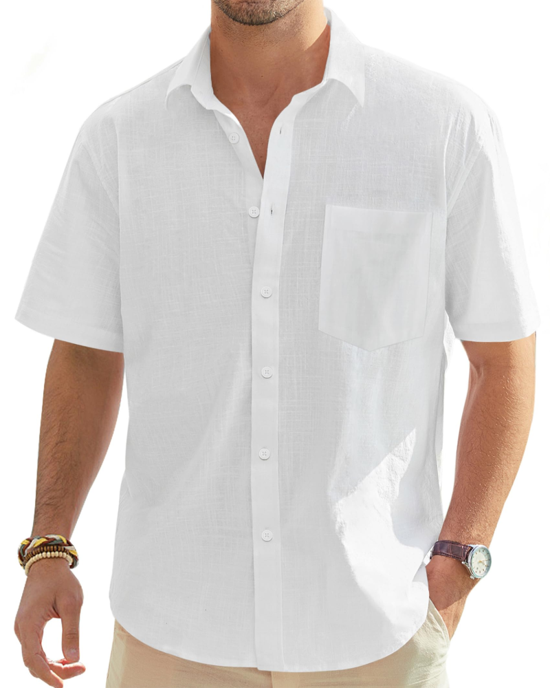 Norman Men's Cotton Linen Short Sleeve Shirt – Regular Fit Button-Up Summer Shirt