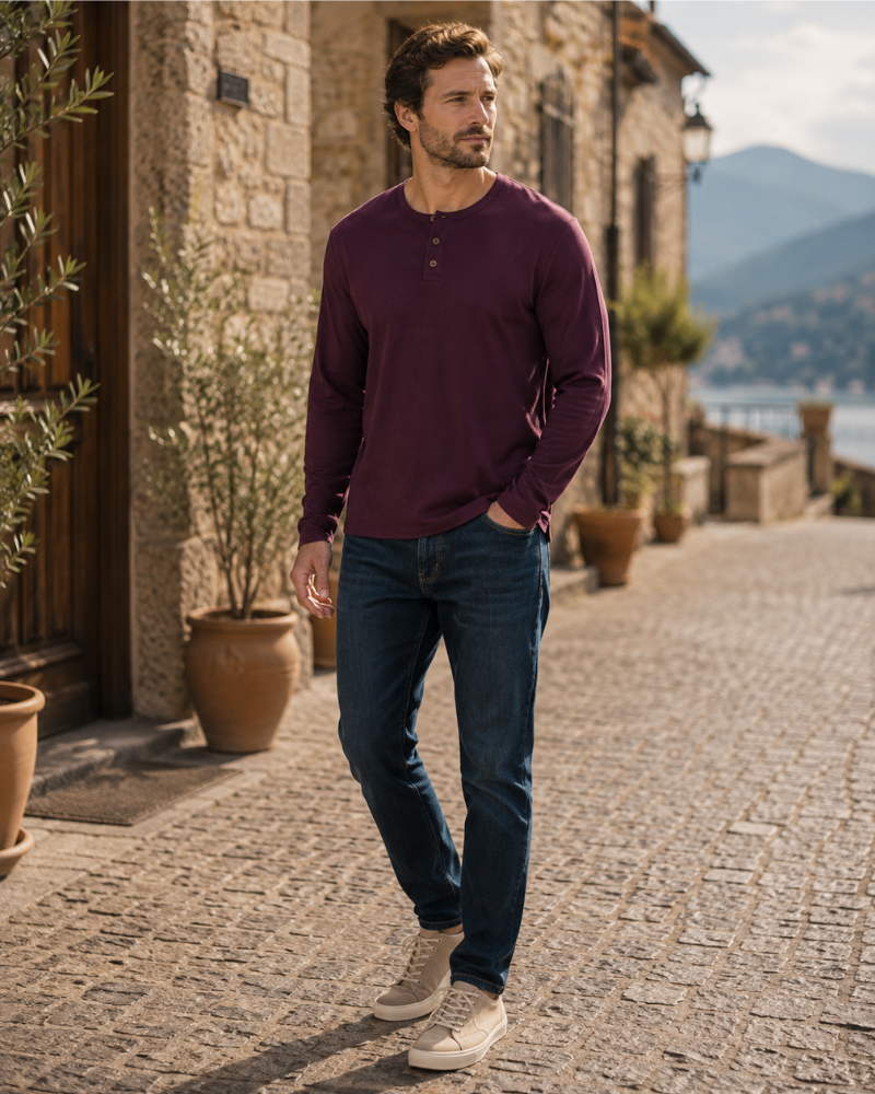Blake Men's Cotton Henley T-Shirt – Relaxed Fit Button Neck Short Sleeve Casual Top
