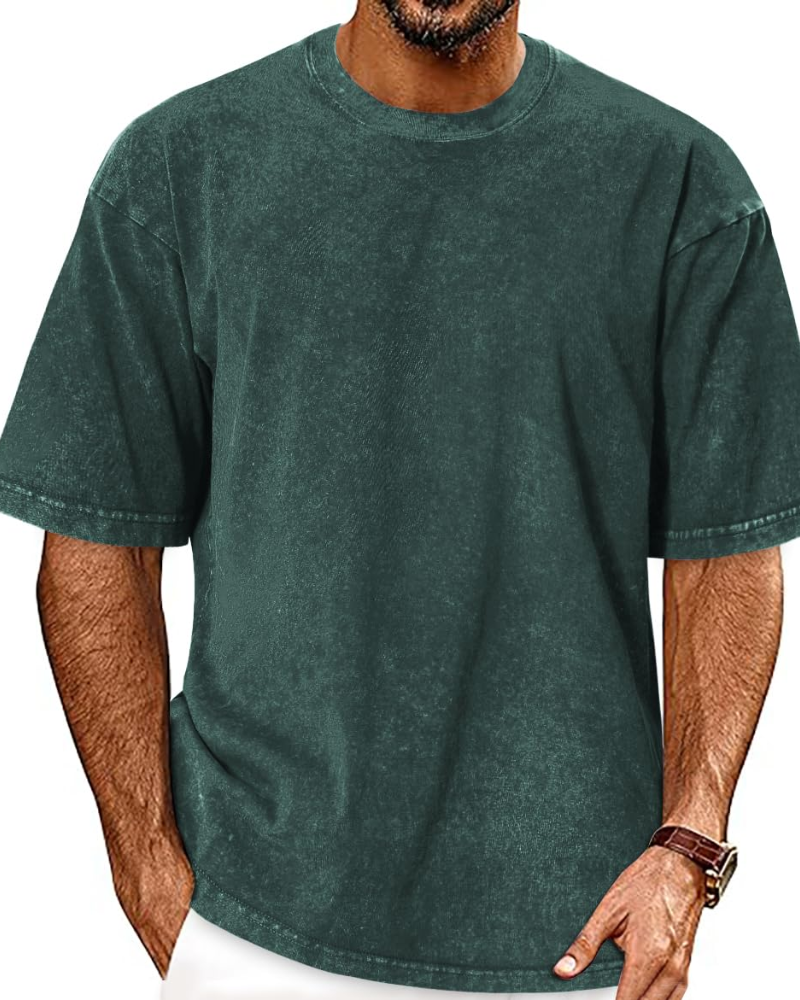 Caleb Men's Acid Wash T-Shirt – Oversized Crew Neck Vintage Casual Cotton Tee