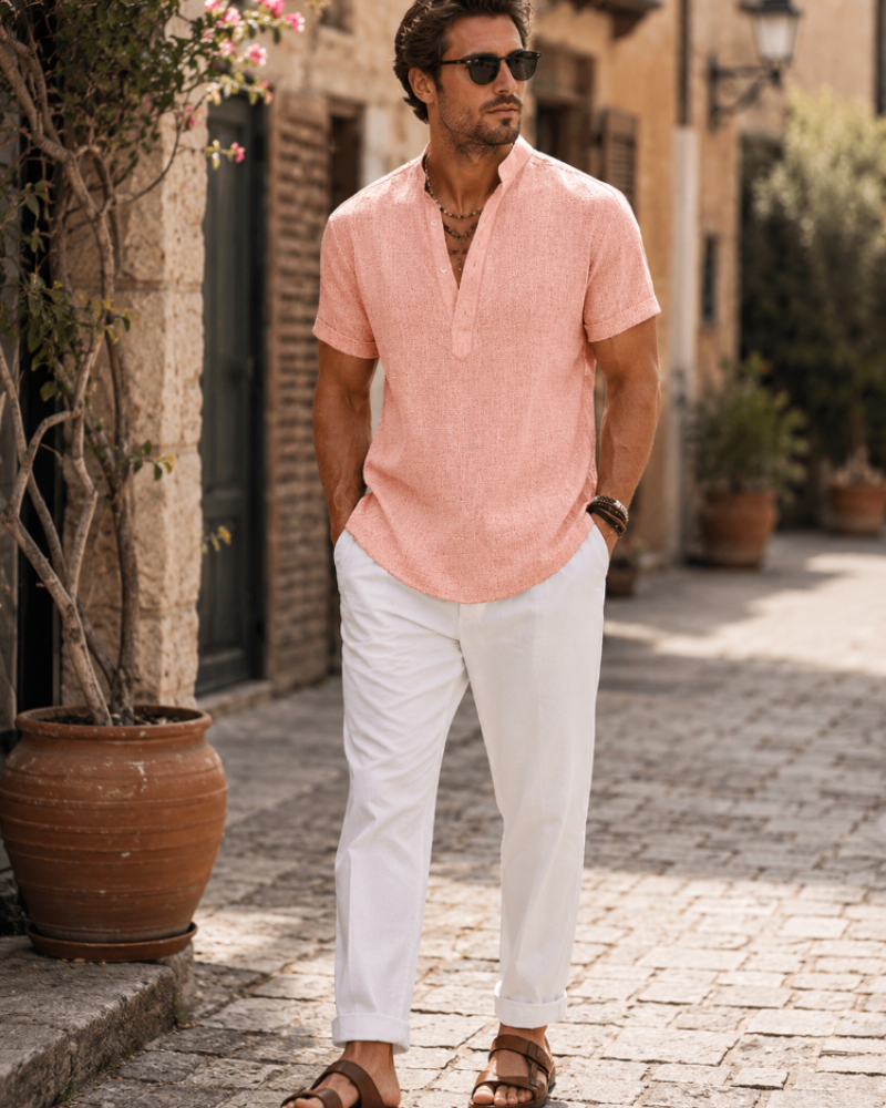 Jasper Men's Linen Shirt – Cotton Blend Henley Short Sleeve Summer Top