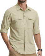 Preston Men's UPF50+ Safari Shirt – Quick-Dry Long Sleeve Hiking Shirt with Pockets