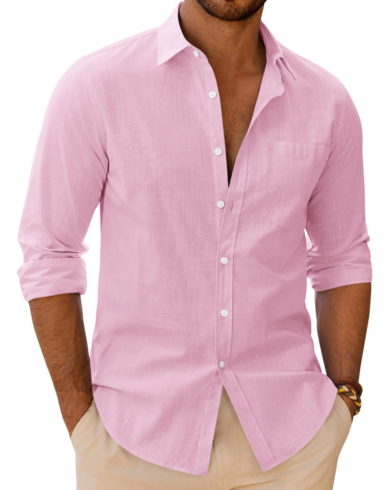 Alfred Men's Linen Cotton Long Sleeve Shirt – Regular Fit Button-Up Casual Shirt