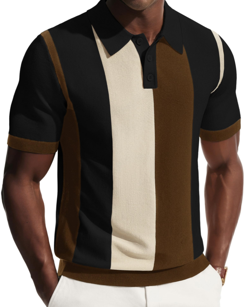 Tristan Men's Knitted Polo Shirt – Textured Short Sleeve Collared Knit Top