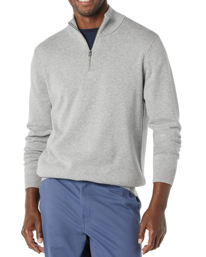 Grahamson Men's Cotton Zip Sweater – Regular Fit Mock Neck Knit Jumper