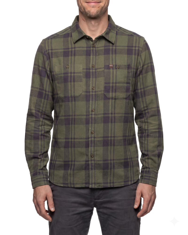 Ronan Men's Organic Cotton Flannel Shirt – Long Sleeve Button-Up Checked Overshirt